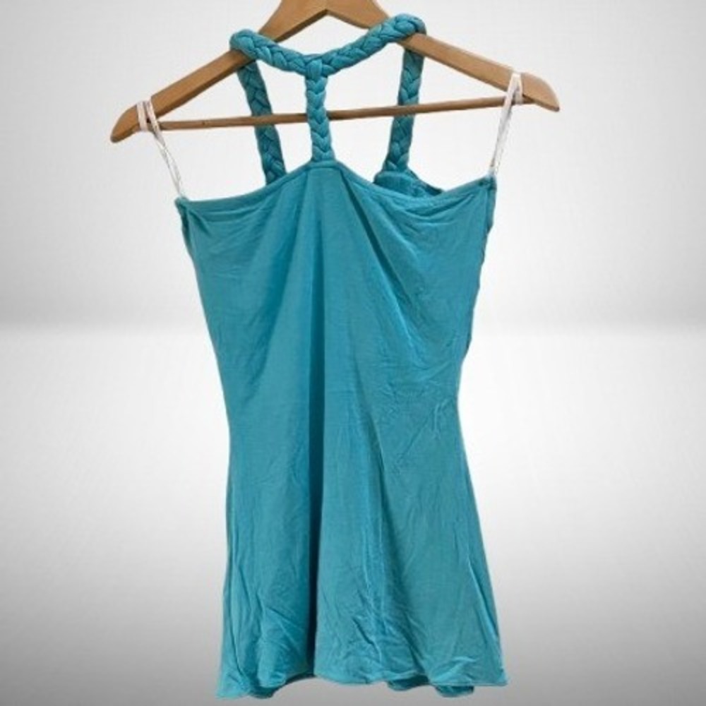 NEW Sky Turquoise Blue Braided Halter Top Crochet Tank Small - Picture 2 of 3